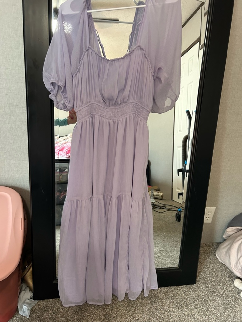 Wishlist Lavender Puff-Sleeve Tiered Maxi Dress